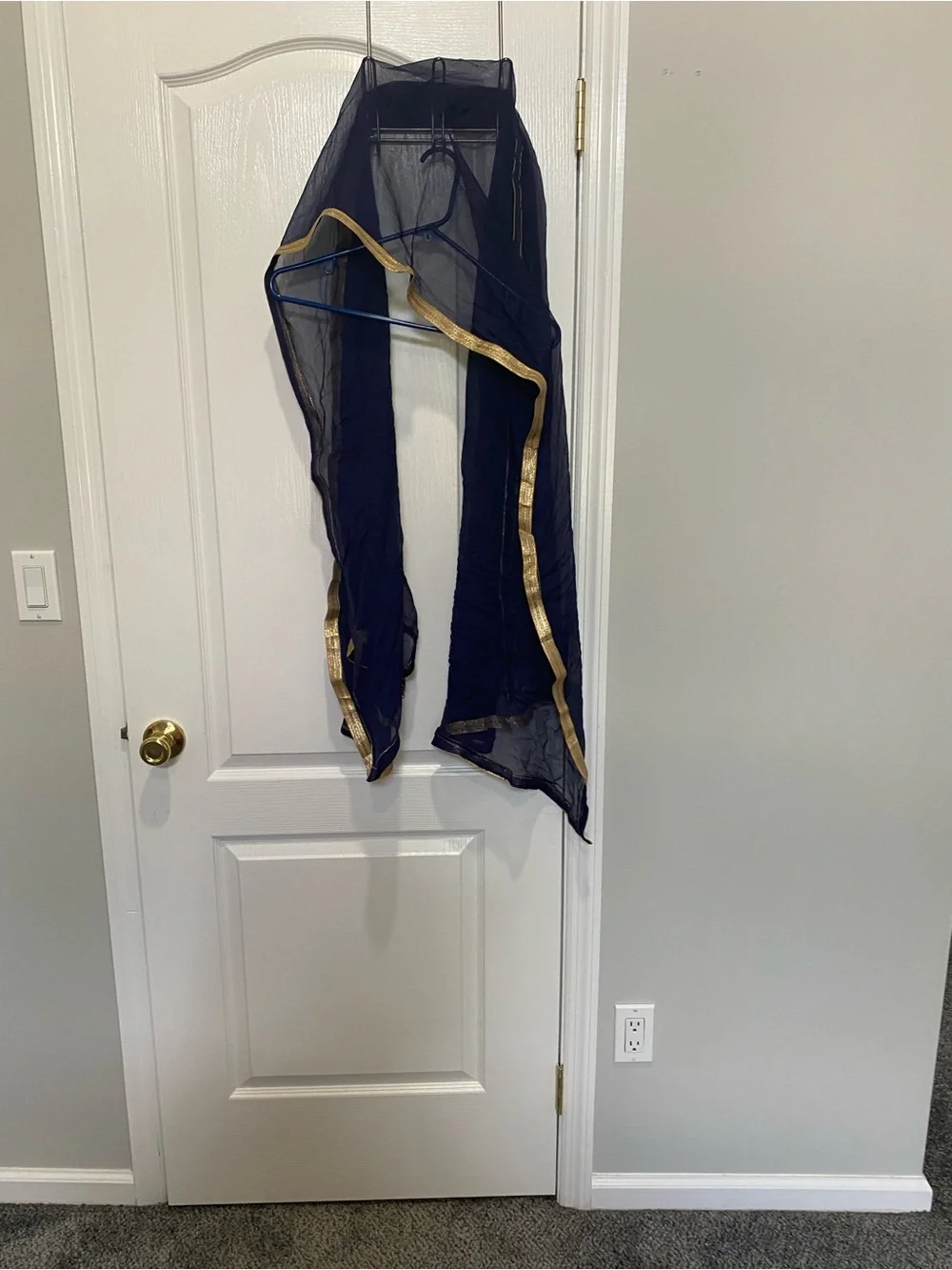 Navy Sheer Scarf with Gold Trim - Picture 2 of 3